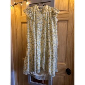 Yellow Floral Flutter Sleeve Tiered Shift Dress XL New